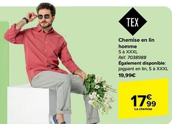 Promoties Chemise en lin homme - Tex - Geldig van 27/03/2024 tot 08/04/2024 bij Carrefour