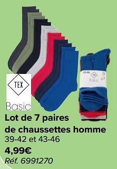 Promoties Lot de 7 paires de chaussettes homme - Tex - Geldig van 27/03/2024 tot 08/04/2024 bij Carrefour