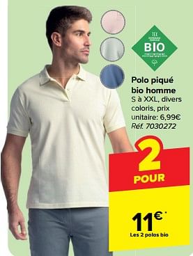 Promotions Polo piqué bio homme - Tex - Valide de 27/03/2024 à 08/04/2024 chez Carrefour
