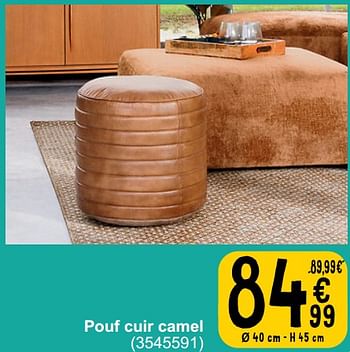 Promotions Pouf cuir camel - Produit maison - Cora - Valide de 26/03/2024 à 08/04/2024 chez Cora