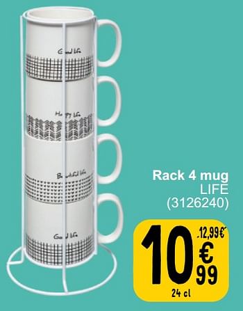 Promoties Rack 4 mug life - Secret de Gourmet - Geldig van 26/03/2024 tot 08/04/2024 bij Cora