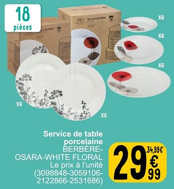 Promoties Service de table porcelaine berbèreosara-white floral - Secret de Gourmet - Geldig van 26/03/2024 tot 08/04/2024 bij Cora