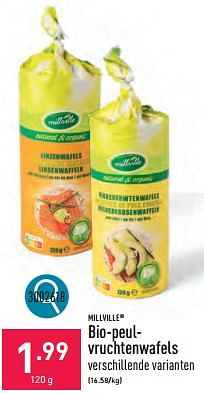 Promoties Bio-peul- vruchtenwafels - MILLVILLE - Geldig van 02/04/2024 tot 05/04/2024 bij Aldi