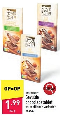 Promoties Gevulde chocoladetablet - Moser Roth - Geldig van 02/04/2024 tot 05/04/2024 bij Aldi