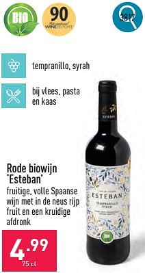 Promoties Rode biowijn esteban - Rode wijnen - Geldig van 02/04/2024 tot 05/04/2024 bij Aldi