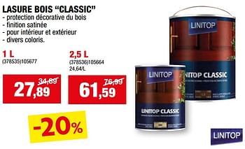 Promoties Lasure bois classic - Linitop - Geldig van 27/03/2024 tot 07/04/2024 bij Hubo