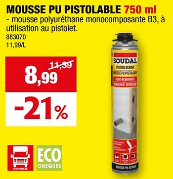 Promoties Mousse pu pistolable - Soudal - Geldig van 27/03/2024 tot 07/04/2024 bij Hubo