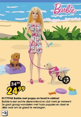Promotions Barbie met puppy en hond in rolstoel - Mattel - Valide de 16/03/2024 à 14/04/2024 chez ToyChamp