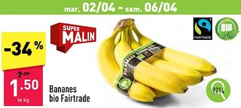 Promotions Bananes bio fairtrade - Produit maison - Aldi - Valide de 02/04/2024 à 05/04/2024 chez Aldi