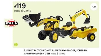Promotions Falk tractor komatsu met frontlader, schep en aanhangwagen geel - Falk - Valide de 21/03/2024 à 07/04/2024 chez Dreamland