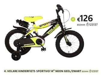 Promoties Volare kinderfiets sportivo 14`` neon geel-zwart - Volare - Geldig van 21/03/2024 tot 07/04/2024 bij Dreamland