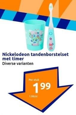 Promoties Nickelodeon tandenborstelset met timer - Nickelodeon - Geldig van 27/03/2024 tot 02/04/2024 bij Action