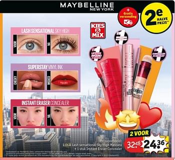 Promotions Lash sensational sky high mascara + instant eraser concealer - Maybelline - Valide de 25/03/2024 à 07/04/2024 chez Kruidvat
