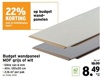 Promoties Budget wandpaneel mdf grijs of wit - Huismerk - Gamma - Geldig van 27/03/2024 tot 02/04/2024 bij Gamma