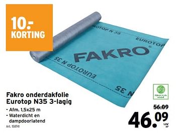 Promoties Fakro onderdakfolie eurotop n35 3-lagig - Fakro - Geldig van 27/03/2024 tot 02/04/2024 bij Gamma
