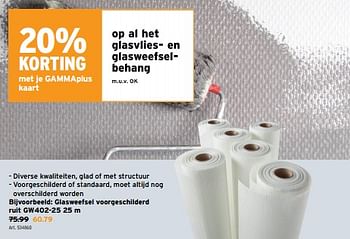 Promoties Glasweefsel voorgeschilderd ruit gw402-25 - Huismerk - Gamma - Geldig van 27/03/2024 tot 02/04/2024 bij Gamma