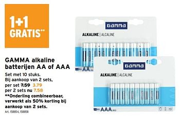 Promoties Gamma alkaline batterijen aa of aaa - Huismerk - Gamma - Geldig van 27/03/2024 tot 02/04/2024 bij Gamma