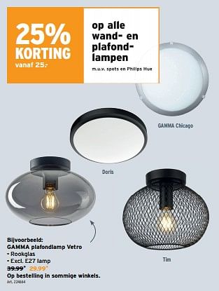 Promoties Gamma plafondlamp vetro - Huismerk - Gamma - Geldig van 27/03/2024 tot 02/04/2024 bij Gamma
