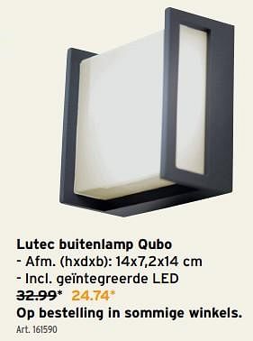 Promotions Lutec buitenlamp qubo - Lutec - Valide de 27/03/2024 à 02/04/2024 chez Gamma