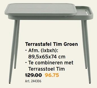 Promoties Terrastafel tim groen - Huismerk - Gamma - Geldig van 27/03/2024 tot 02/04/2024 bij Gamma