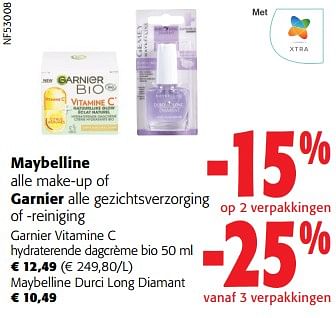 Promoties Maybelline alle make-up of garnier alle gezichtsverzorging of -reiniging - Huismerk - Colruyt - Geldig van 27/03/2024 tot 09/04/2024 bij Colruyt