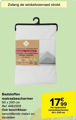 Promotions Badstoffen matrasbeschermer - Tex - Valide de 27/03/2024 à 08/04/2024 chez Carrefour