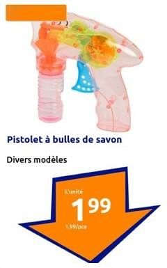 Promotions Pistolet à bulles de savon - Produit Maison - Action - Valide de 27/03/2024 à 02/04/2024 chez Action