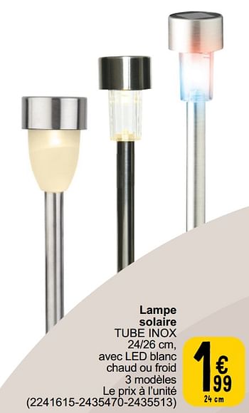 Promoties Lampe solaire tube inox - Huismerk - Cora - Geldig van 26/03/2024 tot 30/06/2024 bij Cora
