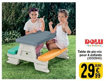 Promoties Table de pic-nic pour 4 enfants - Dolu - Geldig van 26/03/2024 tot 30/06/2024 bij Cora