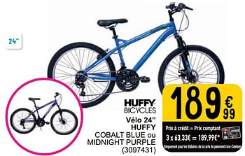 Promoties Vélo 24” huffy cobalt blue ou midnight purple - Huffy Bicycles - Geldig van 26/03/2024 tot 30/06/2024 bij Cora