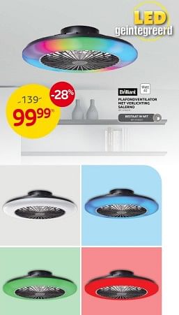 Promoties Brilliant plafondventilator met verlichting salerno - Brilliant - Geldig van 27/03/2024 tot 08/04/2024 bij Brico