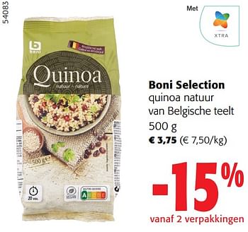Promotions Boni selection quinoa natuur van belgische teelt - Boni - Valide de 27/03/2024 à 09/04/2024 chez Colruyt