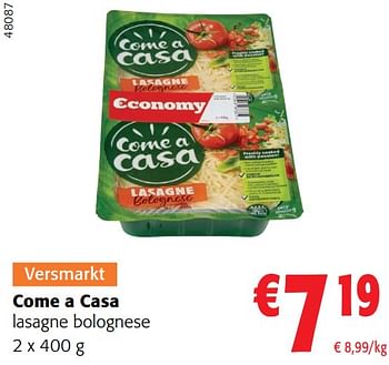 Promoties Come a casa lasagne bolognese - Come a Casa - Geldig van 27/03/2024 tot 09/04/2024 bij Colruyt