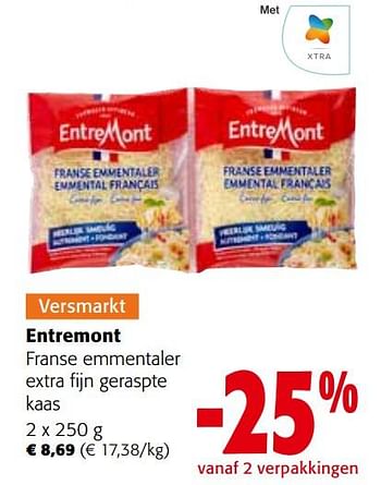Promotions Entremont franse emmentaler extra fijn geraspte kaas - Entre Mont - Valide de 27/03/2024 à 09/04/2024 chez Colruyt