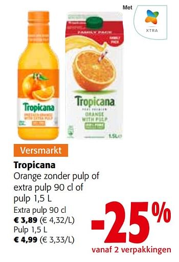 Promoties Tropicana orange zonder pulp of extra pulp - Tropicana - Geldig van 27/03/2024 tot 09/04/2024 bij Colruyt