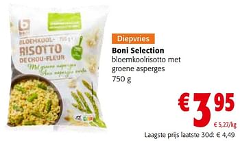 Promoties Boni selection bloemkoolrisotto met groene asperges - Boni - Geldig van 27/03/2024 tot 09/04/2024 bij Colruyt