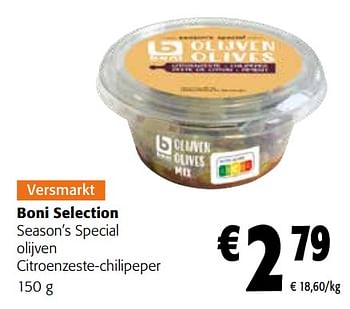 Promoties Boni selection season’s special olijven citroenzeste-chilipeper - Boni - Geldig van 27/03/2024 tot 09/04/2024 bij Colruyt