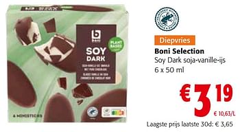Promoties Boni selection soy dark soja-vanille-ijs - Boni - Geldig van 27/03/2024 tot 09/04/2024 bij Colruyt