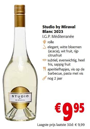 Promoties Studio by miraval blanc 2023 i.g.p. méditerranée - Witte wijnen - Geldig van 27/03/2024 tot 09/04/2024 bij Colruyt
