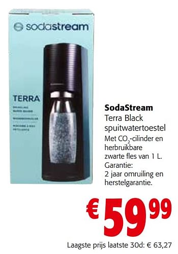 Promoties Sodastream terra black spuitwatertoestel - Sodastream - Geldig van 27/03/2024 tot 09/04/2024 bij Colruyt