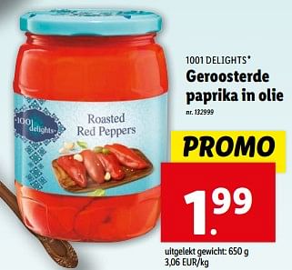 Promoties Geroosterde paprika in olie - 1001 Delights - Geldig van 03/04/2024 tot 09/04/2024 bij Lidl