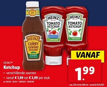 Promoties Ketchup - Heinz - Geldig van 03/04/2024 tot 09/04/2024 bij Lidl