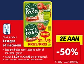 Promoties Lasagne of macaroni - Come a Casa - Geldig van 03/04/2024 tot 09/04/2024 bij Lidl