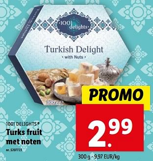 Promoties Turks fruit met noten - 1001 Delights - Geldig van 03/04/2024 tot 09/04/2024 bij Lidl