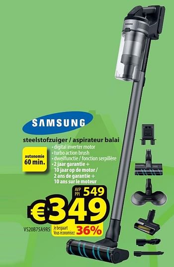 Promotions Samsung steelstofzuiger - aspirateur balai vs20b75a9r5 - Samsung - Valide de 03/04/2024 à 10/04/2024 chez ElectroStock