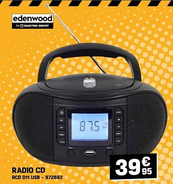 Promoties Edenwood radio cd rcd d11 usb - Edenwood  - Geldig van 27/03/2024 tot 02/04/2024 bij Electro Depot