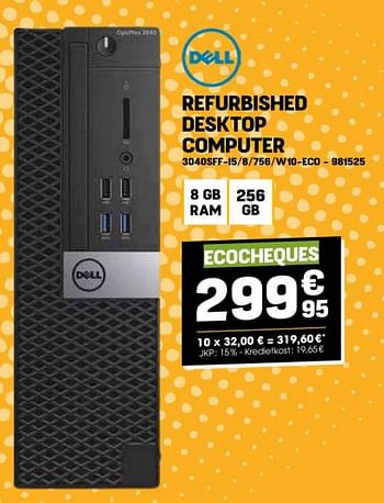 Promoties Dell refurbished desktop computer 3040sff i5 8 756 w10 eco - DELL - Geldig van 27/03/2024 tot 02/04/2024 bij Electro Depot