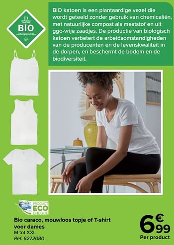 Promoties Bio caraco, mouwloos topje of t-shirt voor dames - Tex - Geldig van 27/03/2024 tot 29/04/2024 bij Carrefour