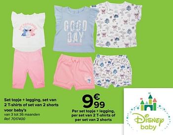 Promotions Set topje + legging set van 2 t-shirts of set van 2 shorts voor baby`s - Disney Baby - Valide de 27/03/2024 à 29/04/2024 chez Carrefour