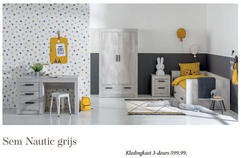 Promoties Sem nautic grijs kledingkast 3-deurs - Huismerk - Babypark - Geldig van 10/03/2024 tot 13/05/2024 bij BabyPark